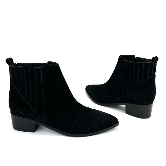 MARC FISHER LTD “YOLLI” BLACK SUEDE BLOCK HEEL PULL-ON ANKLE BOOTS / BOOTIES🆕 - Picture 1 of 16